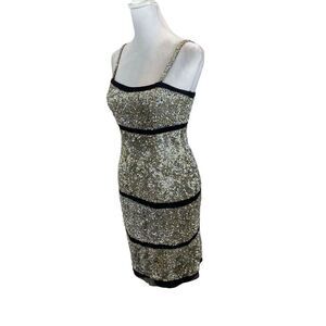 Basix II Brand Silver and Gold Sequin Silk Mini Dress Size 2‎